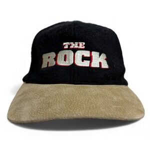 Vintage The Rock WWF Hat Mens Black Adjustable Suede Wool KC Wrestling 90s Y2K‎